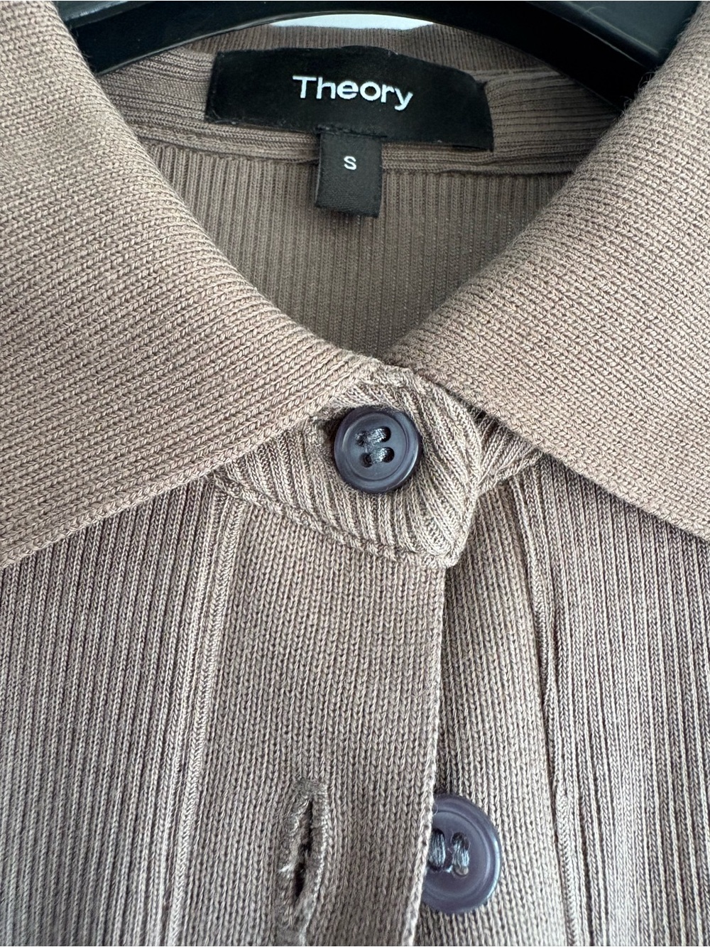 Theory Taupe Ribbed Button-Up Polo